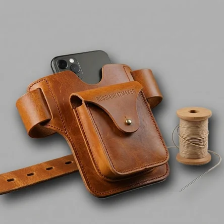 Кожаный чехол на ремень с карманом